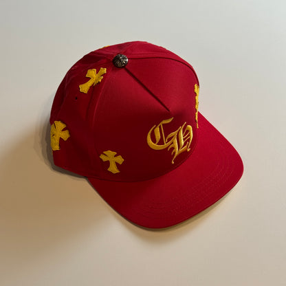 CHROME HEARTS RED Cemetery Cross Patch Trucker Cap RED ONE
