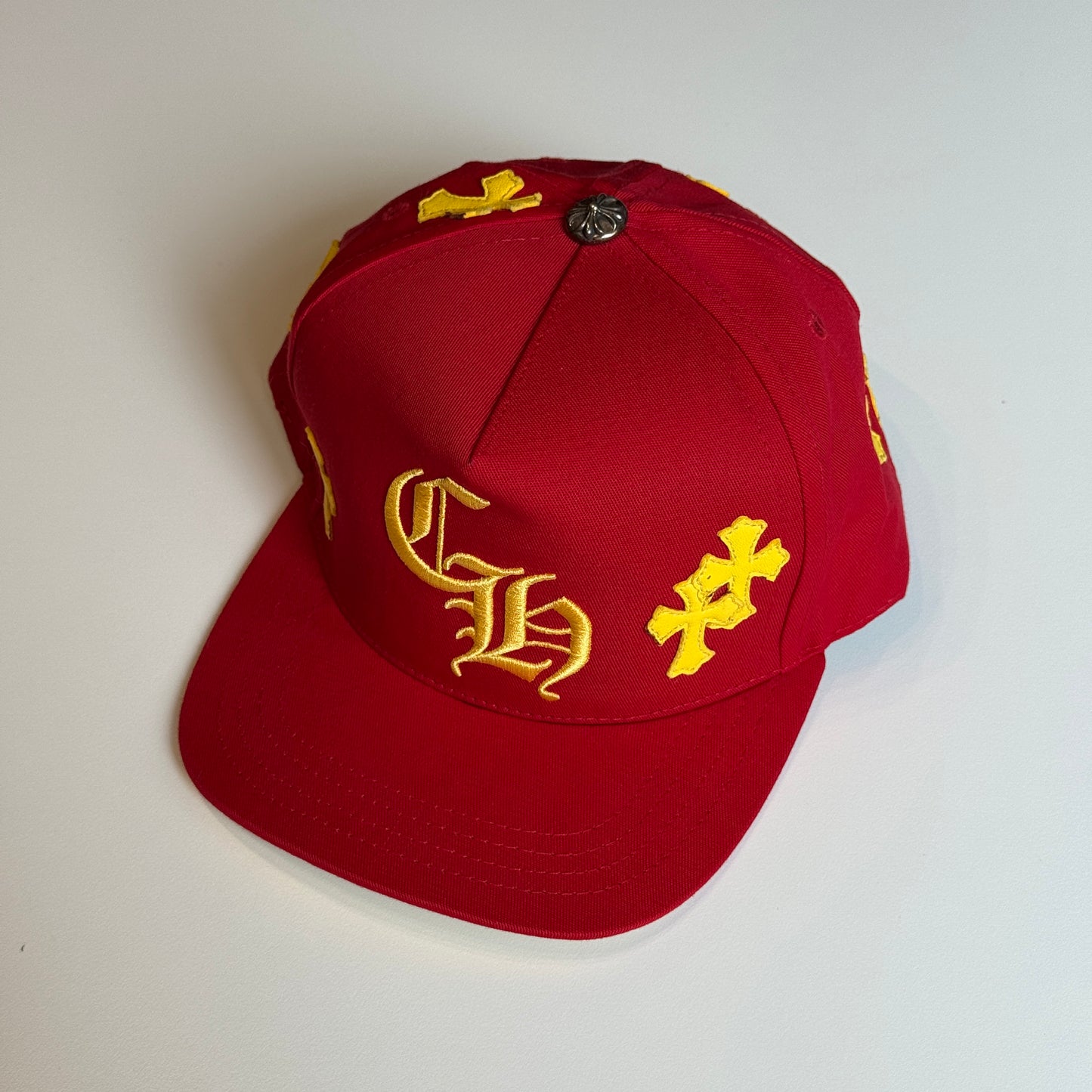 CHROME HEARTS RED Cemetery Cross Patch Trucker Cap RED ONE