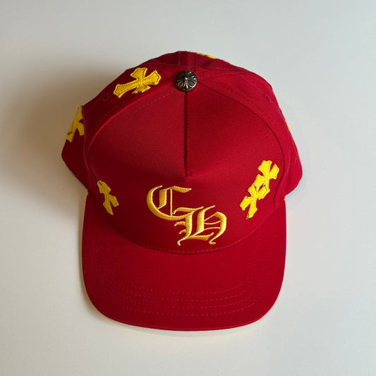 CHROME HEARTS RED Cemetery Cross Patch Trucker Cap RED ONE