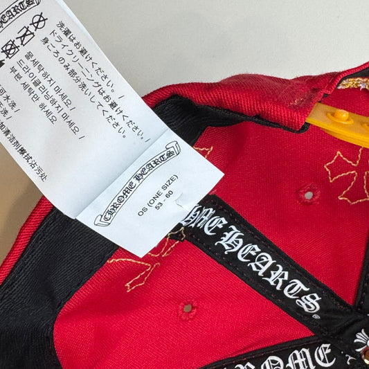 CHROME HEARTS RED Cemetery Cross Patch Trucker Cap RED ONE